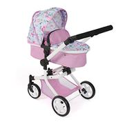 Bayer Chic 2000 - Cochecito de muñecas Mika, 2 en 1 para niños de 4 a 8 años, Cochecito para muñecas de hasta 52 cm, Flores, Color Rosa
