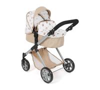 Bayer Chic 2000® Cochecito de muñecas Mila 2 en 1, Ositos Beis, Mango Regulable en Altura de 39 - 72 cm, Estructura Moderna, muñecas de hasta 50 cm, 3-7 años