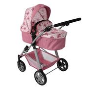 Bayer Chic 2000 - Cochecito de muñecas Nele, 2 en 1 para niños de 3 a 8 años, Carrito de muñecas con bañera Convertible, Cochecito para muñecas de hasta 50 cm de tamaño, Flores Rosas