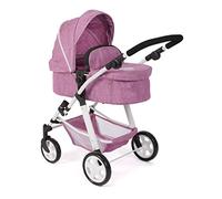 Bayer Chic 2000 - Cochecito de muñecas Nele, 2 en 1 para niños de 3 a 8 años, Carrito para muñecas con bañera Convertible, Cochecito para muñecas de hasta 50 cm de tamaño, Color Rosa Vaquero