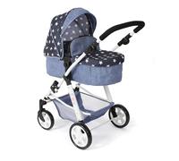 Bayer Chic 2000 - Cochecito de muñecas Nele, 2 en 1 para niños de 3 a 8 años, Carrito para muñecas con bañera Convertible, Cochecito para muñecas de hasta 50 cm de tamaño, Estrellas Azul Marino
