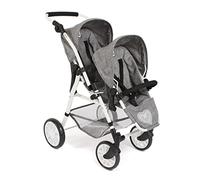 Bayer Chic 2000 - Cochecito de muñecas Twinny, Cochecito Gemelo para Dos muñecas, Cochecito Gemelo para niños de 4 a 8 años, Color Gris Vaquero, 691-76, 63 x 43 x 77 cm