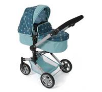 Bayer Chic 2000® Cochecito para muñecas Linus 2 en 1, diseño de Estrellas Turquesa, Plegable, Mango Ajustable de Altura 47-78 cm, muñecas de hasta 52 cm, 4-8 J.
