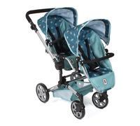 Bayer Chic 2000® Cochecito para muñecas Linus Duo - Estrellas Turquesa - Cochecito Doble Plegable - Mango Ajustable 50-82 cm - Muñecas de hasta 50 cm - 4-8 J.