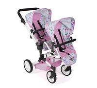 Bayer Chic 2000® Cochecito para muñecas Linus Duo - Flowers Rosa - Cochecito Doble Plegable - Mango Ajustable 50 - 82 cm - Muñecas de hasta 50 cm - 4-8 años