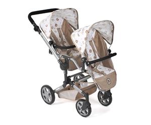 Bayer Chic 2000® Cochecito para muñecas Linus Duo - Osos Beige - Cochecito Doble Plegable - Mango Ajustable 50 - 82 cm - Muñecas de hasta 50 cm - 4-8 años