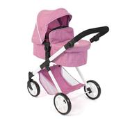Bayer Chic 2000 Cochecito para muñecas Mila 2 en 1, Color Rosa Vaquero, Mango Ajustable en Altura de 39 - 72 cm, Estructura Moderna, muñecas de hasta 50 cm, 3-7 años