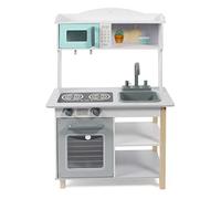 Bayer Chic 2000® Cocina Infantil de Madera - Cocina de Juguete con microondas, Horno y más, fomenta la Creatividad y la imaginación, a Partir de 3 años, Blanco/Menta/Gris