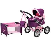 Bayer Design 13057AB Cochecito de Muñecas Trendy, Carrito para muñecas, Bolsa, Ajustable, Plegable, Cama para muñecos