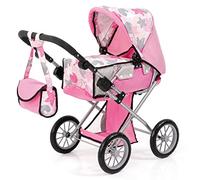 Bayer Design 13672AA, Cochecito de muñeca City Star, Carrito para muñecos, Plegable, Blanco, Rosa con Estrellas