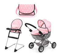 Bayer Design 13730AB Cochecito de muñeca, Plegable, Manillar Suave, Bolsa, Trona para muñeco bebé