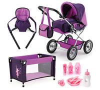 Bayer Design 15012Ab, Cochecito de Muñecas, Plegable, Ajustable, Transformable, Combolsa, Cama, Porta, Lila, Color