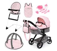 Bayer Design 17030AB Cochecito de muñeca XEO, Convertible, Regulable en Altura, Trona para muñeco bebé, Bolsa, Saco de Dormir, Gimnasio Actividades, Accesorios