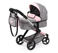 Bayer Design Design-17033AA 17033AA Cochecito Combi Xeo, Carro para muñecos, Bolsa, Convertible, Regulable en Altura, Color Gris, Rosa, Mariposa, 52 cm