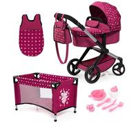 Bayer Design 17067AB Cochecito de muñeca XEO, Convertible, Regulable en Altura, Cuna de Viaje, Bolsa, Saco de Dormir, Accesorios