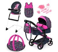 Bayer Design 17080AB Cochecito de muñeca XEO, Convertible, Regulable en Altura, Trona para muñeco bebé, Bolsa, Saco de Dormir, Gimnasio Actividades, Accesorios