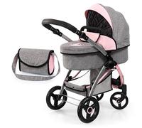 Bayer Design 17533AA Cochecito de muñecas City MAX con Bolsa, Regulable en Altura, Ruedas Delanteras giratorias, Convertible en Silla Paseo, Cesta Integrado