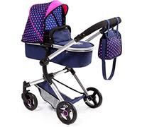 Bayer Design 18454AA Cochecito para muñecas Neo Vario con bolso cambiador y cesta de la compra, convertible en coche deportivo, altura ajustable, moderno, azul con patrón de unicornio y corazón