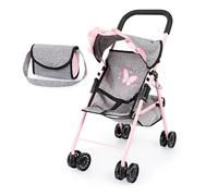 Bayer Design 21533AD Sillita de Paseo con Bolsa, Silla de Paseo para muñecas, Ruedas Dobles, cinturón de Seguridad, Cesta integrada, Plegable, Metal