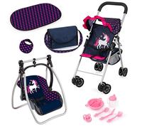 Bayer Design 21554AB Silla de Paseo para muñecas, Plegable, Ruedas Dobles, cinturón de Seguridad, Bolsa, Cambiador, Cuna, Accesorios para muñecas