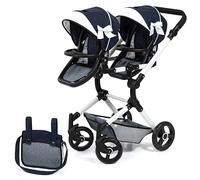 Bayer Design 26281AA Cochecito de muñeca gemelas, Carrito Paseo para muñecos, Ajustable en Altura, Plegable, con Bolsa