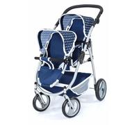 Bayer Design 26551AA Cochecito de Gemelos, Carrito Doble para muñecas, Ajustable, Ruedas Delanteras giratorias, Azul