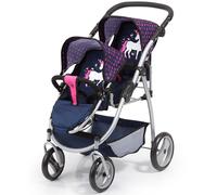 Bayer Design 26554Aa, Carrito Doble Para Muñecas, Cochecito Gemelar Juguet, Altura Regulable, Plegable, Diseño Único Rnio, Azul, Rosa, Color