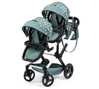 Bayer Design 26758AA Twin Xeo Cochecito de muñeca gemelas, Carrito Doble para muñecos, Altura Regulable, Ruedas Delanteras móviles, Bolsa