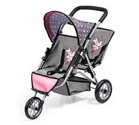 Bayer Design 39166AA Cochecito gemelar para muñecas Duo, Carrito para muñecos Doble, Plegable, Gris, Rosa, Hada