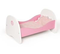 Bayer Design 54201AA Cama para muñecas de Madera, con Juego de sábanas, Almohada y Manta, Rosa, blaco, Corona