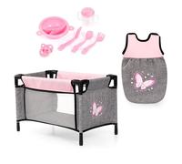 Bayer Design 61733AE Accesorios para muñecas, Cama para muñecos, Saco de Dormir, Vaso, Cubiertos, Plato y Chupete