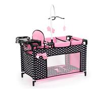 Bayer Design 62660AA Cama de muñecas, Almohada, Manta, Trona integrada, móvil, Negro, Rosa