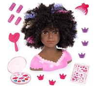 Bayer Design 90088AZ Charlene Super Model, Busto Muñeca Peinar y Maquillar, con rizos Marrones y Vetas de Colores, maquillage, Accesorios, 27cm