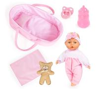 Bayer Design 92866AR muñeca 28 cm, blandita, capazo, Accesorio, Almohada, Manta, Chupete, biberón, Peluche