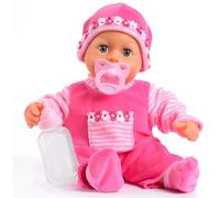 Bayer Design Muñeca 93825AA – Habla 24 sonidos, chupete y biberón, cuerpo blandito, Rosa 38 cm