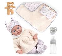 Bayer Design 93827AN Muñeca bebé de Verdad Reborn, Realista, 38 cm, Chupete, biberón, Almohada, Manta, Peluche - muñeco para niñas y niños