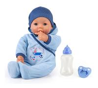 Bayer Design Muñeca niño Hello Baby Boy Mueve la boca sonidos de bebé con accesorios Azul 38 cm