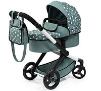 Bayer Design Cochecito de muñeca Combi Xeo, Bolsa, Regulable en Altura | carro para muñecos, convertible, verde, estrellas