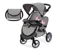 Bayer Design 39433AA Cochecito de muñeca gemelas, Carrito Doble para muñecos, Altura Regulable, Ruedas Delanteras móviles, Bolsa