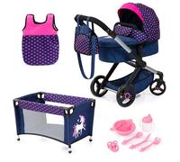 Bayer Design 17054AB Cochecito de muñeca XEO, Convertible, Regulable en Altura, Cuna de Viaje, Bolsa, Saco de Dormir, Accesorios