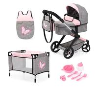 Bayer Design Cochecito de muñeca XEO 17033AD Convertible regulable, cuna de viaje, bolsa y accesorios