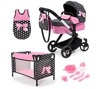 Bayer Design 17060AB Cochecito de muñeca XEO, Convertible, Regulable en Altura, Cuna de Viaje, Bolsa, Saco de Dormir, Accesorios