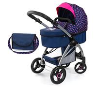 Bayer Design 17554AA Cochecito de muñecas City MAX con Bolsa, Regulable en Altura, Ruedas Delanteras giratorias, Convertible en Silla Paseo, Cesta Integrado