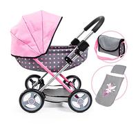 Bayer: Cochecito Cozy Fairy Poka Dot Gris Rosa - Incluye manta+almohada+bolso para muecas de hasta 18"""" a partir de 3 aos