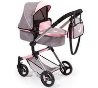 Bayer Design- Cochecito de Muñecas Neo Vario Combolso Cambiador, Convertible, Plegable, Color Vaqueros Grises, Rosa, Mariposa (18433Aa)