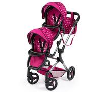 Bayer Design 26267AA Cochecito de Muñeca Gemelas, Carrito Paseo para muñecos, Ajustable en Altura, Plegable, con la Bolsa de Bandolera, Compatible con Silla de Coche EasyGo