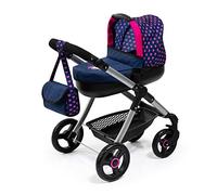Bayer Design- Cochecito Style con Bolso Cambiador, Carrito Paseo Para Muñecos, Convertible, Plegable, Compatible con Silla de Coche Easygo, Color Azul, con Corazones y Unicornios (12654Aa)