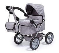 Bayer Design- Cochecito Trendy con Bolsa, Ajustable, Carrito de muñeca, Color gris con corona (13010AA)