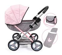 Bayer Design Design-12733AA bayer-12733aa 12733AA Cochecito de muñecas Cosy, Plegable, Bolsa, Cesta integrada, Manta y Almohada, Mariposa, Color Gris, Rosa, 46 cm