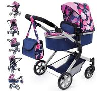 Bayer Design Design-18169AA 18169AA Cochecito de Muñecas City Neo, con Bolso, transformable, Altura Regulable, Plegable, Moderno, Color Azul con Estrellas